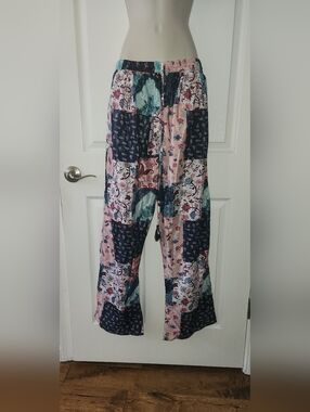 Wide Leg Patchwork Pants in Pink & Teal